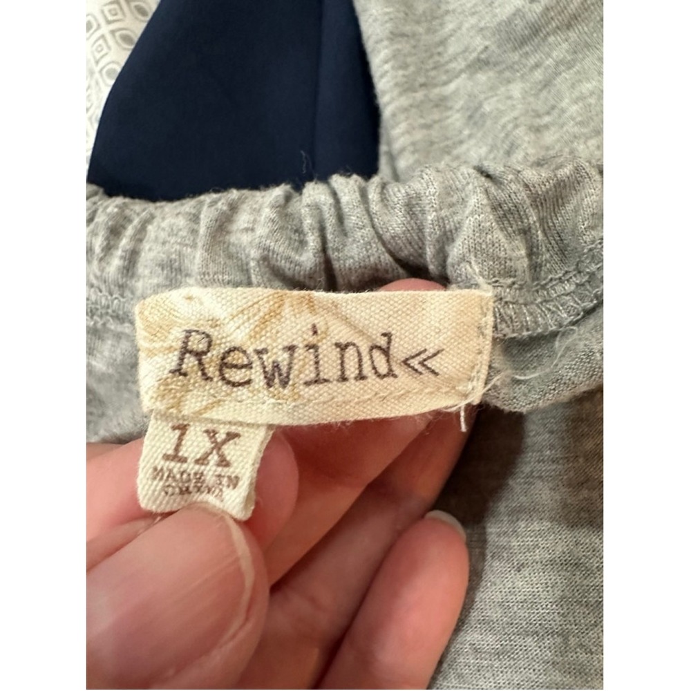 Rewind 1X Navy Blue Geometric Print Tank Top Women's Layered Look Coral Straps‎ - Picture 5 of 7